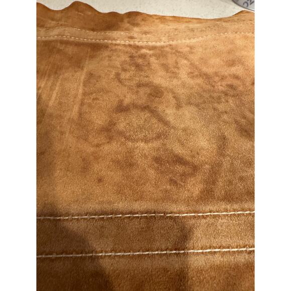 Vintage Suede Leather Firewood Log Carrier Tote Brown Double Handled 33"x 14” - Picture 5 of 7